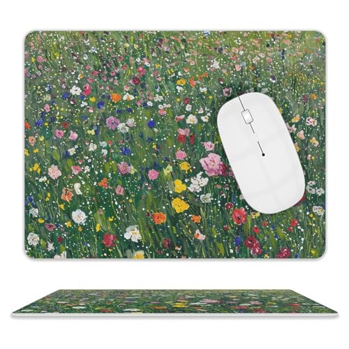 Quadratisches Mauspad, ein Feld von Wildblumen, Leder-Mauspads, rutschfeste Gummiunterseite, kleines Mauspad (20,3 x 25,4 cm) von BWQSKL