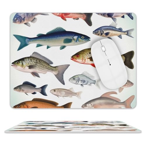 Quadratisches Mauspad, verschiedene Fischleder-Mauspads, rutschfeste Gummiunterseite, kleines Mauspad (20,3 x 25,4 cm) von BWQSKL