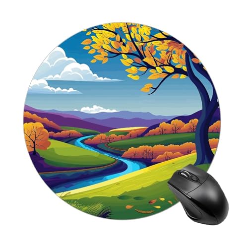 Rundes Mauspad, kleines Mauspad, Mauspad mit Bäumen und Bergen, rutschfeste Gummiunterseite für kabellose Maus, Gaming, Arbeit Rundes Mauspad, kleines Mauspad, Mauspad mit Bäumen und Bergen, rutschfeste Gummiunterseite für kabellose Maus, Gaming, Arbeit von BWQSKL