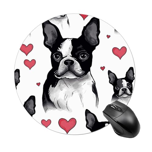 Rundes Mauspad, kleines Mauspad, Mauspad mit Boston Terrier Hund, rutschfeste Gummiunterseite für kabellose Maus, Gaming, Arbeit Rundes Mauspad, kleines Mauspad, Mauspad mit Boston Terrier Hund, rutschfeste Gummiunterseite für kabellose Maus, Gaming, Arbeit von BWQSKL