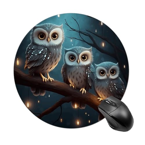 Rundes Mauspad, kleines Mauspad, Mauspad mit Eule auf Baum, rutschfeste Gummiunterseite für kabellose Maus, Gaming, Arbeit Rundes Mauspad, kleines Mauspad, Mauspad mit Eule auf Baum, rutschfeste Gummiunterseite für kabellose Maus, Gaming, Arbeit von BWQSKL