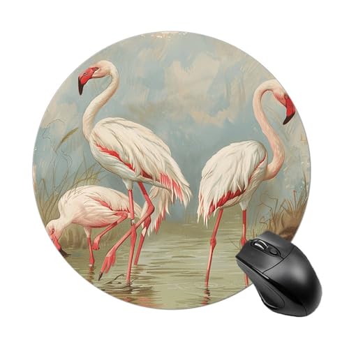 Rundes Mauspad, kleines Mauspad, Mauspad mit Flamingo im Wasser, rutschfeste Gummiunterseite für kabellose Maus, Gaming, Arbeit Rundes Mauspad, kleines Mauspad, Mauspad mit Flamingo im Wasser, rutschfeste Gummiunterseite für kabellose Maus, Gaming, Arbeit von BWQSKL