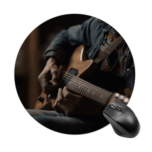 Rundes Mauspad, kleines Mauspad, Mauspad mit Gitarrenspieler, rutschfeste Gummiunterseite für kabellose Maus, Gaming, Arbeit Rundes Mauspad, kleines Mauspad, Mauspad mit Gitarrenspieler, rutschfeste Gummiunterseite für kabellose Maus, Gaming, Arbeit von BWQSKL