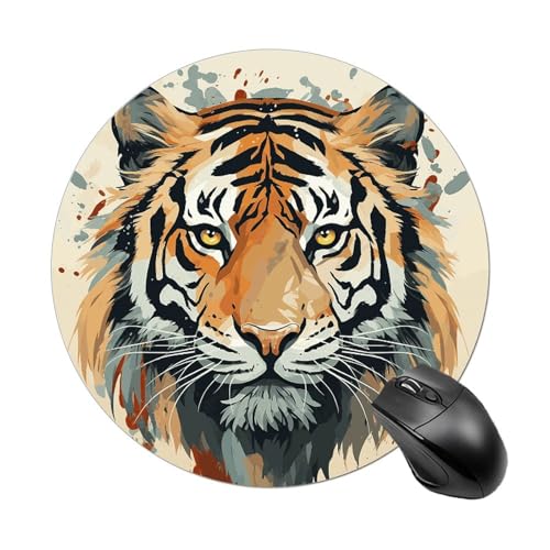 Rundes Mauspad, kleines Mauspad, Mauspad mit Jahr des Tigers, Tigergesicht, rutschfeste Gummiunterseite für kabellose Maus, Gaming, Arbeit Rundes Mauspad, kleines Mauspad, Mauspad mit Jahr des Tigers, Tigergesicht, rutschfeste Gummiunterseite für kabellose Maus, Gaming, Arbeit von BWQSKL