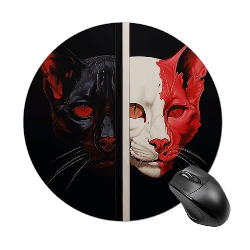 Rundes Mauspad, kleines Mauspad, Mauspad mit Kombination, Katzenschädel, rutschfeste Gummiunterseite für kabellose Maus, Gaming, Arbeit Rundes Mauspad, kleines Mauspad, Mauspad mit Kombination, Katzenschädel, rutschfeste Gummiunterseite für kabellose Maus, Gaming, Arbeit von BWQSKL