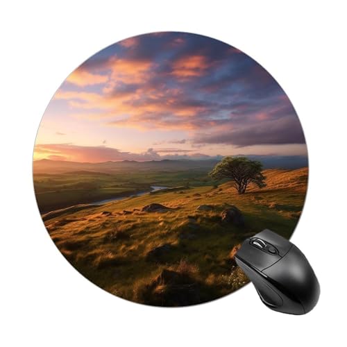 Rundes Mauspad, kleines Mauspad, Mauspad mit Sonnenuntergang Hill, rutschfeste Gummiunterseite für kabellose Maus, Gaming, Arbeit Rundes Mauspad, kleines Mauspad, Mauspad mit Sonnenuntergang Hill, rutschfeste Gummiunterseite für kabellose Maus, Gaming, Arbeit von BWQSKL