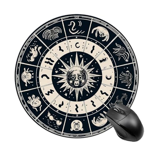 Rundes Mauspad, kleines Mauspad, Mauspad mit Sternzeichen, rutschfeste Gummiunterseite für kabellose Maus, Gaming, Arbeit Rundes Mauspad, kleines Mauspad, Mauspad mit Sternzeichen, rutschfeste Gummiunterseite für kabellose Maus, Gaming, Arbeit von BWQSKL