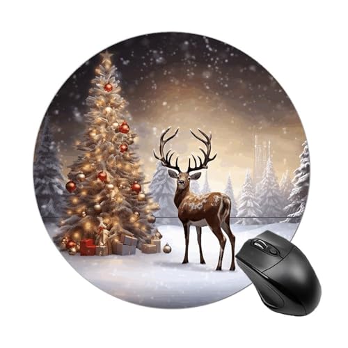 Rundes Mauspad, kleines Mauspad, Mauspad mit Weihnachtsbaum und Rentier, rutschfeste Gummiunterseite für kabellose Maus, Gaming-Arbeit Rundes Mauspad, kleines Mauspad, Mauspad mit Weihnachtsbaum und Rentier, rutschfeste Gummiunterseite für kabellose Maus, Gaming-Arbeit von BWQSKL