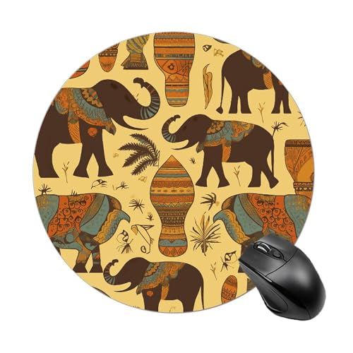 Rundes Mauspad, kleines Mauspad, Mauspad mit afrikanischem Elefant, rutschfeste Gummiunterseite für kabellose Maus, Gaming, Arbeit Rundes Mauspad, kleines Mauspad, Mauspad mit afrikanischem Elefant, rutschfeste Gummiunterseite für kabellose Maus, Gaming, Arbeit von BWQSKL