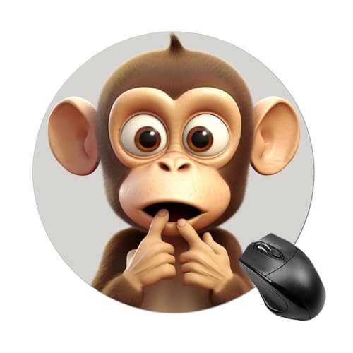 Rundes Mauspad, kleines Mauspad, Mauspad mit dem leisen Affen, rutschfeste Gummiunterseite für kabellose Maus, Gaming, Arbeit Rundes Mauspad, kleines Mauspad, Mauspad mit dem leisen Affen, rutschfeste Gummiunterseite für kabellose Maus, Gaming, Arbeit von BWQSKL