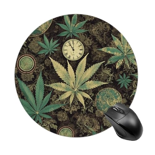 Rundes Mauspad, kleines Mauspad, Mauspad mit einem Puff in der Zeit, Marihuana, rutschfeste Gummiunterseite für kabellose Maus, Gaming, Arbeit Rundes Mauspad, kleines Mauspad, Mauspad mit einem Puff in der Zeit, Marihuana, rutschfeste Gummiunterseite für kabellose Maus, Gaming, Arbeit von BWQSKL