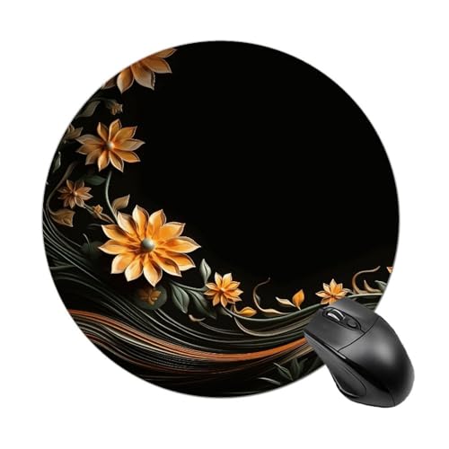 Rundes Mauspad, kleines Mauspad, Mauspad mit gewellten gelben Blumen, rutschfeste Gummiunterseite für kabellose Maus, Gaming, Arbeit Rundes Mauspad, kleines Mauspad, Mauspad mit gewellten gelben Blumen, rutschfeste Gummiunterseite für kabellose Maus, Gaming, Arbeit von BWQSKL