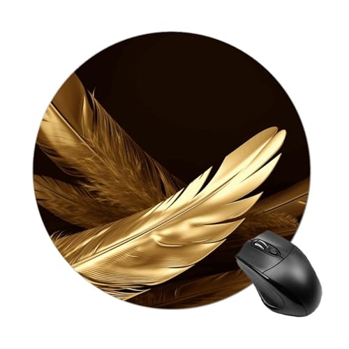 Rundes Mauspad, kleines Mauspad, Mauspad mit goldenen Federn, rutschfeste Gummiunterseite für kabellose Maus, Gaming, Arbeit Rundes Mauspad, kleines Mauspad, Mauspad mit goldenen Federn, rutschfeste Gummiunterseite für kabellose Maus, Gaming, Arbeit von BWQSKL
