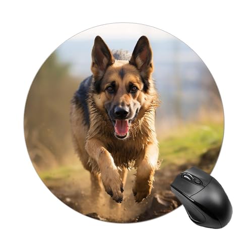 Rundes Mauspad, kleines Mauspad, Mauspad mit laufendem Deutscher Schäferhund, rutschfeste Gummiunterseite für kabellose Maus, Gaming, Arbeit Rundes Mauspad, kleines Mauspad, Mauspad mit laufendem Deutscher Schäferhund, rutschfeste Gummiunterseite für kabellose Maus, Gaming, Arbeit von BWQSKL