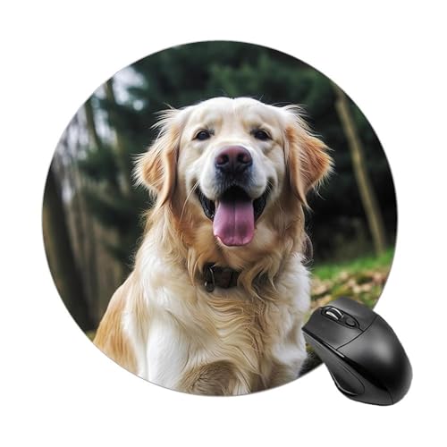 Rundes Mauspad, kleines Mauspad, Mauspad mit lustigem Golden Retriever, rutschfeste Gummiunterseite für kabellose Maus, Gaming, Arbeit Rundes Mauspad, kleines Mauspad, Mauspad mit lustigem Golden Retriever, rutschfeste Gummiunterseite für kabellose Maus, Gaming, Arbeit von BWQSKL