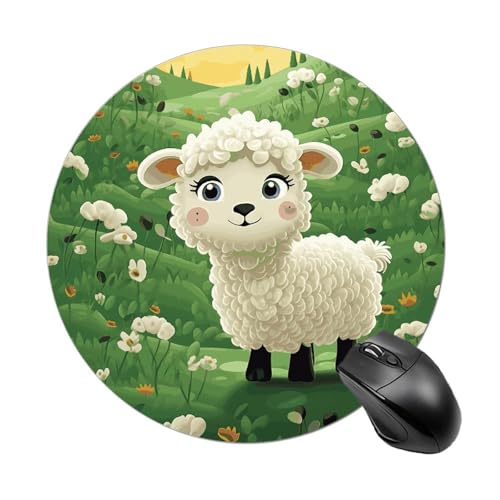 Rundes Mauspad, kleines Mauspad, Mauspad mit niedlichem Cartoon-Schaf, rutschfeste Gummiunterseite für kabellose Maus, Gaming-Arbeit Rundes Mauspad, kleines Mauspad, Mauspad mit niedlichem Cartoon-Schaf, rutschfeste Gummiunterseite für kabellose Maus, Gaming-Arbeit von BWQSKL