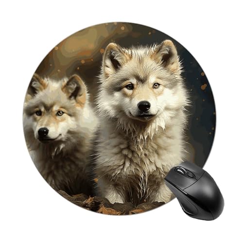 Rundes Mauspad, kleines Mauspad, Mauspad mit niedlichem Wolf, rutschfeste Gummiunterseite für kabellose Maus, Gaming-Arbeit Rundes Mauspad, kleines Mauspad, Mauspad mit niedlichem Wolf, rutschfeste Gummiunterseite für kabellose Maus, Gaming-Arbeit von BWQSKL