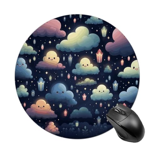 Rundes Mauspad, kleines Mauspad, Mauspad mit schwebenden Wolken, rutschfeste Gummiunterseite für kabellose Maus, Gaming, Arbeit Rundes Mauspad, kleines Mauspad, Mauspad mit schwebenden Wolken, rutschfeste Gummiunterseite für kabellose Maus, Gaming, Arbeit von BWQSKL