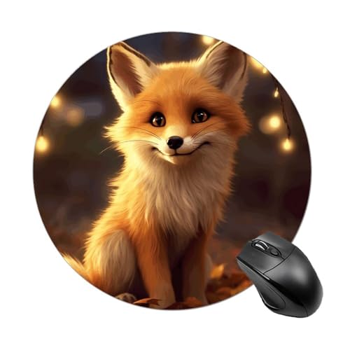 Rundes Mauspad, kleines Mauspad, Mauspad mit süßem Fuchs, rutschfeste Gummiunterseite für kabellose Maus, Gaming, Arbeit Rundes Mauspad, kleines Mauspad, Mauspad mit süßem Fuchs, rutschfeste Gummiunterseite für kabellose Maus, Gaming, Arbeit von BWQSKL