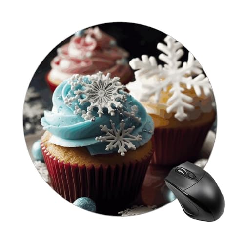 Rundes Mauspad, kleines Mauspad, Mousepad mit Cupcakes und Schneeflocken, rutschfeste Gummiunterseite für kabellose Maus, Gaming-Arbeit Rundes Mauspad, kleines Mauspad, Mousepad mit Cupcakes und Schneeflocken, rutschfeste Gummiunterseite für kabellose Maus, Gaming-Arbeit von BWQSKL