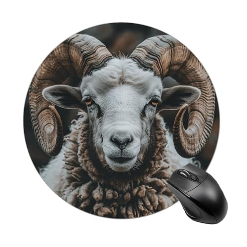 Rundes Mauspad, kleines Mauspad, Mousepad mit Longhorn-Ram-Bildern, rutschfeste Gummiunterseite für kabellose Maus, Gaming-Arbeit Rundes Mauspad, kleines Mauspad, Mousepad mit Longhorn-Ram-Bildern, rutschfeste Gummiunterseite für kabellose Maus, Gaming-Arbeit von BWQSKL