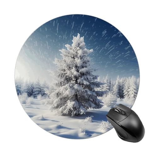 Rundes Mauspad, kleines Mauspad, mit Schneekiefer und Weihnachtsbaum, rutschfeste Gummiunterseite für kabellose Maus, Gaming, Arbeit Rundes Mauspad, kleines Mauspad, mit Schneekiefer und Weihnachtsbaum, rutschfeste Gummiunterseite für kabellose Maus, Gaming, Arbeit von BWQSKL