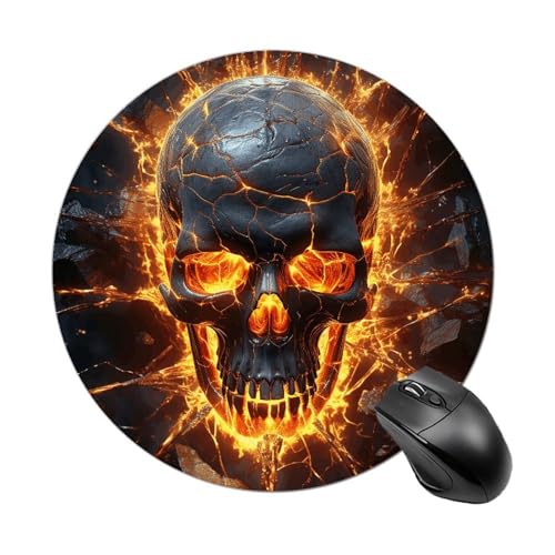 Rundes Mauspad, kleines Mauspad, mit Totenkopf-Motiv, rutschfeste Gummiunterseite für kabellose Maus, Gaming, Arbeit Rundes Mauspad, kleines Mauspad, mit Totenkopf-Motiv, rutschfeste Gummiunterseite für kabellose Maus, Gaming, Arbeit von BWQSKL