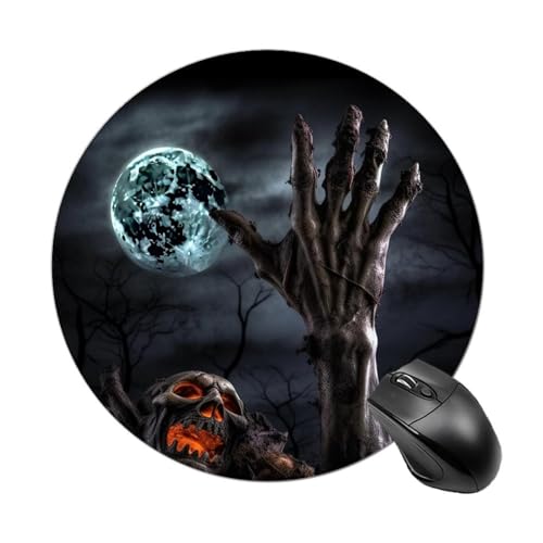 Rundes Mauspad, kleines Mauspad, mit Zombie-Hand, dunkles Halloween, rutschfeste Gummiunterseite für kabellose Maus, Gaming, Arbeit Rundes Mauspad, kleines Mauspad, mit Zombie-Hand, dunkles Halloween, rutschfeste Gummiunterseite für kabellose Maus, Gaming, Arbeit von BWQSKL