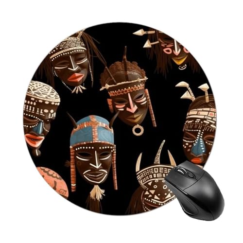 Rundes Mauspad, kleines Mauspad, mit afrikanischem Ritual, ethnisch, Tribal, rutschfeste Gummiunterseite für kabellose Maus, Gaming, Arbeit Rundes Mauspad, kleines Mauspad, mit afrikanischem Ritual, ethnisch, Tribal, rutschfeste Gummiunterseite für kabellose Maus, Gaming, Arbeit von BWQSKL