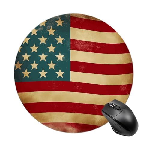 Rundes Mauspad, kleines Mauspad, mit amerikanischer Vintage-Flagge, 4. Juli, USA, rutschfeste Gummiunterseite für kabellose Maus, Gaming, Arbeit Rundes Mauspad, kleines Mauspad, mit amerikanischer Vintage-Flagge, 4. Juli, USA, rutschfeste Gummiunterseite für kabellose Maus, Gaming, Arbeit von BWQSKL