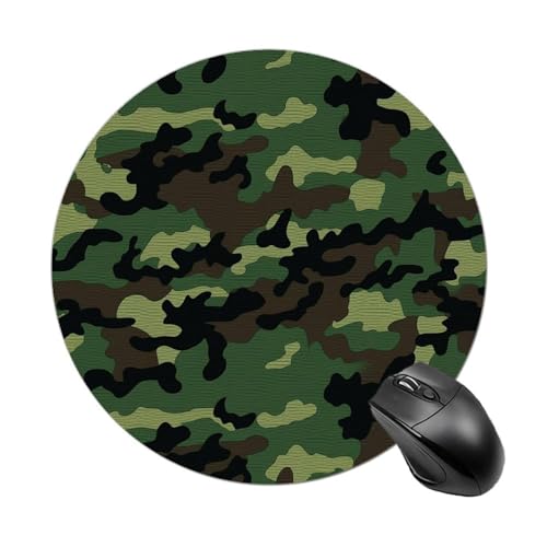 Rundes Mauspad, kleines Mauspad, mit grünem Militär, Camouflage, rutschfeste Gummiunterseite für kabellose Maus, Gaming, Arbeit Rundes Mauspad, kleines Mauspad, mit grünem Militär, Camouflage, rutschfeste Gummiunterseite für kabellose Maus, Gaming, Arbeit von BWQSKL