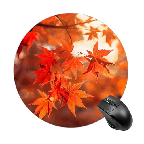 Rundes Mauspad, kleines Mauspad mit Ahornblättern in der Sonne, rutschfeste Gummiunterseite für kabellose Maus, Gaming-Arbeit Rundes Mauspad, kleines Mauspad mit Ahornblättern in der Sonne, rutschfeste Gummiunterseite für kabellose Maus, Gaming-Arbeit von BWQSKL