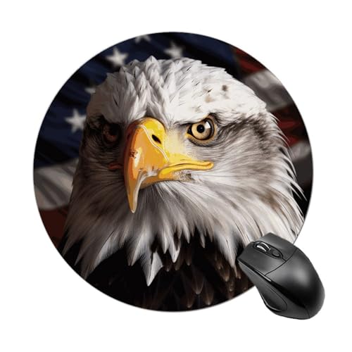 Rundes Mauspad, kleines Mauspad mit Amerika-Flagge und Adler, rutschfeste Gummiunterseite für kabellose Maus, Gaming-Arbeit Rundes Mauspad, kleines Mauspad mit Amerika-Flagge und Adler, rutschfeste Gummiunterseite für kabellose Maus, Gaming-Arbeit von BWQSKL