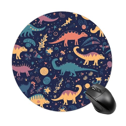 Rundes Mauspad, kleines Mauspad mit Dinosauriern und Sternen, bunte, rutschfeste Gummiunterseite für kabellose Maus, Gaming, Arbeit Rundes Mauspad, kleines Mauspad mit Dinosauriern und Sternen, bunte, rutschfeste Gummiunterseite für kabellose Maus, Gaming, Arbeit von BWQSKL