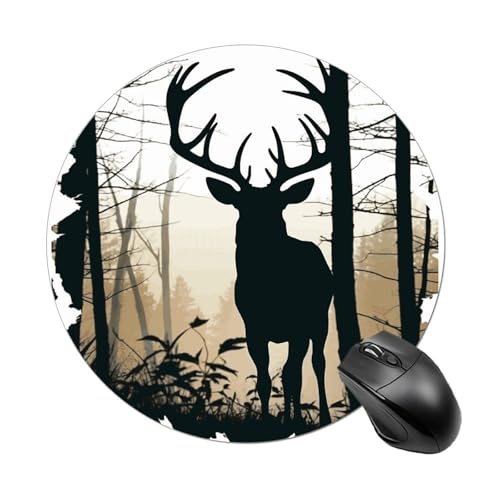 Rundes Mauspad, kleines Mauspad mit Hirsch-Silhouette, rutschfeste Gummiunterseite für kabellose Maus, Gaming-Arbeit Rundes Mauspad, kleines Mauspad mit Hirsch-Silhouette, rutschfeste Gummiunterseite für kabellose Maus, Gaming-Arbeit von BWQSKL