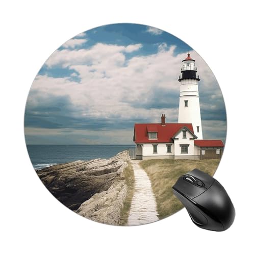Rundes Mauspad, kleines Mauspad mit Leuchtturm-Hintergrund, rutschfeste Gummiunterseite für kabellose Maus, Gaming, Arbeit Rundes Mauspad, kleines Mauspad mit Leuchtturm-Hintergrund, rutschfeste Gummiunterseite für kabellose Maus, Gaming, Arbeit von BWQSKL
