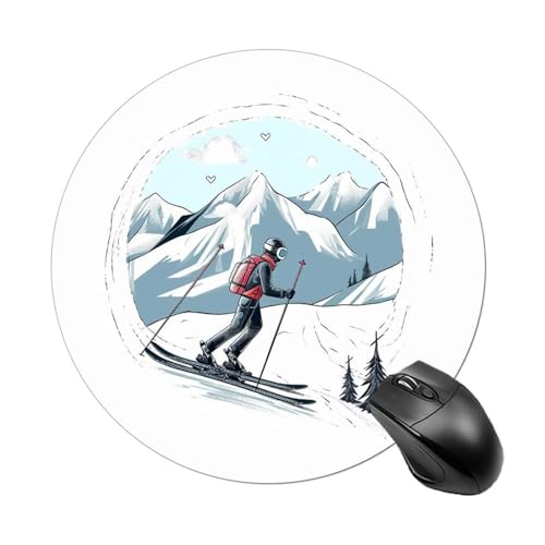 Rundes Mauspad, kleines Mauspad mit Ski-Thema, rutschfeste Gummiunterseite für kabellose Maus, Gaming-Arbeit Rundes Mauspad, kleines Mauspad mit Ski-Thema, rutschfeste Gummiunterseite für kabellose Maus, Gaming-Arbeit von BWQSKL