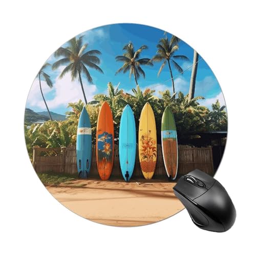 Rundes Mauspad, kleines Mauspad mit Surf's Up Surfbrett, rutschfeste Gummiunterseite für kabellose Maus, Gaming, Arbeit Rundes Mauspad, kleines Mauspad mit Surf's Up Surfbrett, rutschfeste Gummiunterseite für kabellose Maus, Gaming, Arbeit von BWQSKL