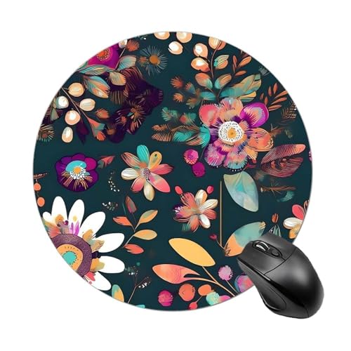 Rundes Mauspad, kleines Mauspad mit buntem Boho-Blumenmuster, rutschfeste Gummiunterseite für kabellose Maus, Gaming, Arbeit Rundes Mauspad, kleines Mauspad mit buntem Boho-Blumenmuster, rutschfeste Gummiunterseite für kabellose Maus, Gaming, Arbeit von BWQSKL