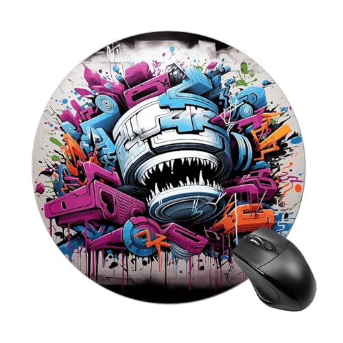Rundes Mauspad, kleines Mauspad mit buntem Graffiti, rutschfeste Gummiunterseite für kabellose Maus, Gaming, Arbeit Rundes Mauspad, kleines Mauspad mit buntem Graffiti, rutschfeste Gummiunterseite für kabellose Maus, Gaming, Arbeit von BWQSKL