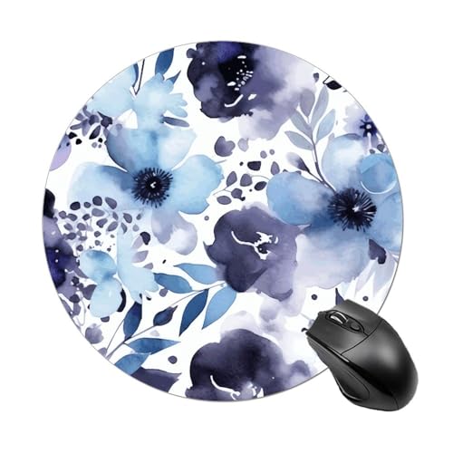 Rundes Mauspad, kleines Mauspad mit violetten Blumen, Aquarell, rutschfeste Gummiunterseite für kabellose Maus, Gaming, Arbeit Rundes Mauspad, kleines Mauspad mit violetten Blumen, Aquarell, rutschfeste Gummiunterseite für kabellose Maus, Gaming, Arbeit von BWQSKL