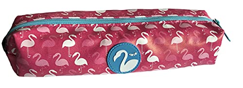 Federmäppchen aus weichem Kunstleder, mit Reißverschluss, Flamingo-Design, Pink von BWR