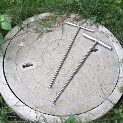 Schachthaken, Hebehaken, T-förmiger Schachtdeckelhaken aus Edelstahl, Abflussgitter-Hebehaken for mühelosen Heben, Ziehen und Bewegen (15 cm (5 7/8 Zoll))(62 cm (24 3/8")) von BWUHDKS