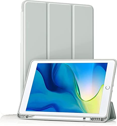 BXGH 9:e/8:e/7. Generation 10,2-Zoll-Tablet-Hülle mit Stifthalter, Hülle für 2021/2020/2019 mit weicher Silikonrückseite, Schutz mit automatischer Weck-/Schlaffunktion - Grau von BXGH