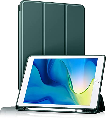 BXGH Tablet-Hülle für 9:/8:e/7. Generation 10,2-Zoll-iPad mit Stifthalter, Hülle für 2021/2020/2019 mit weichem Silikon Rückseite, Schutz mit automatischem Wecken/Schlafen - Dunkelgrün von BXGH