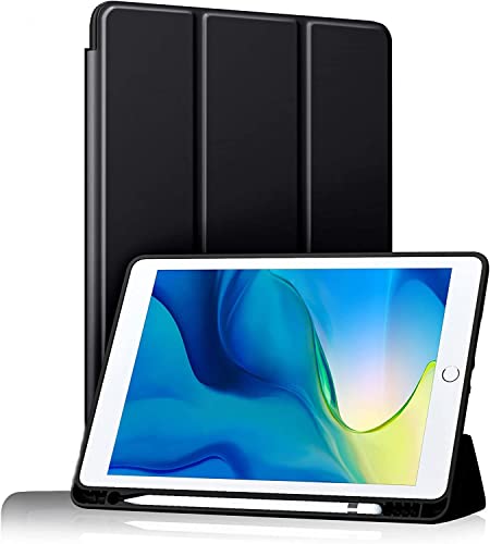 BXGH Tablet-Hülle für 9:/8:e/7. Generation 10,2-Zoll-iPad mit Stifthalter, Hülle für 2021/2020/2019 mit weichem Silikon Rückseite, Schutz mit automatischem Wecken/Schlafen - Schwarz von BXGH