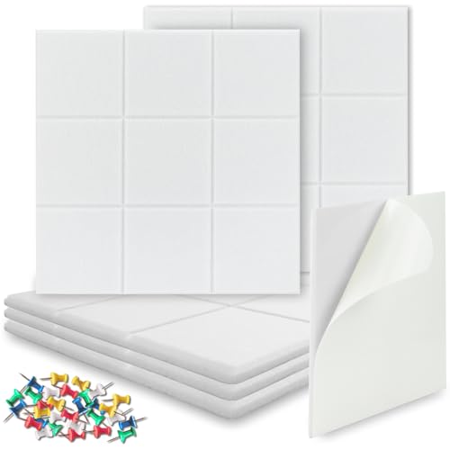 BXI Filz-Pinnwand - 30 x 30 x 0,9 cm 6 Stück Selbstklebende Visionstafel, Dickes, Stabiles Pinnbrett mit abgeschrägter Kante für Wanddekoration im Home Office und Klassenzimmer (Sudoku, weiß) von BXI