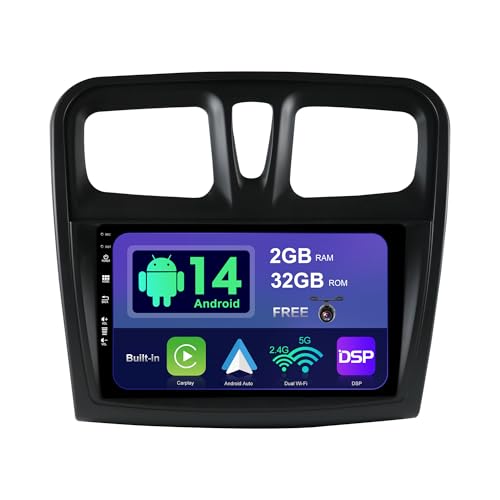 Android 14 IPS Autoradio Passt für Renault Logan 2/Sandero 2 /Symbol (2014-2019) - Eingebaut CarPlay/Android Auto - Rückfahrkamera KOSTENLOS - 2G+32G - Lenkradsteuerung DAB Fast-Boot - 2 Din 9 Zoll von BXLIYER
