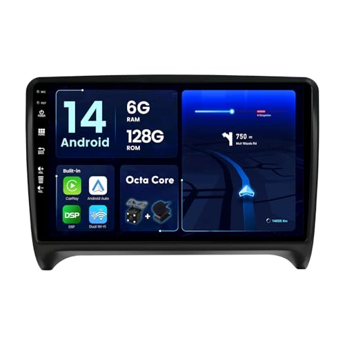 BXLIYER - [6G+128G, Octa Core] - Android 14 Autoradio für Audi TT (2006-2011) - Kabellos CarPlay/Android Auto/DSP - LED Kamera & MIC - IPS 9 Zoll 2 Din - DAB Lenkradsteuerung 360-CAM Dual-Band WiFi von BXLIYER