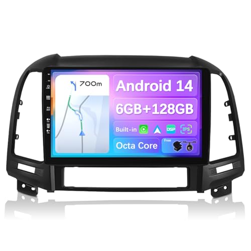 BXLIYER - 6G+128G - Android 13 Autoradio Passt für Hyundai Santa FE (2006-2012) - Kabellos Carplay/Android Auto - Kamera & MIC - IPS 9 Zoll 2 Din - Eingebaut DSP - SWC WiFi 4G DAB Fast-boot 360-Kamera von BXLIYER